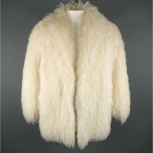 Vintage Cream Mongolian Lamb Fur Oversized Collared Coat / Jacket.